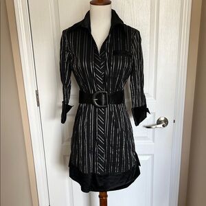 2b bebe black striped belted shirt dress XS